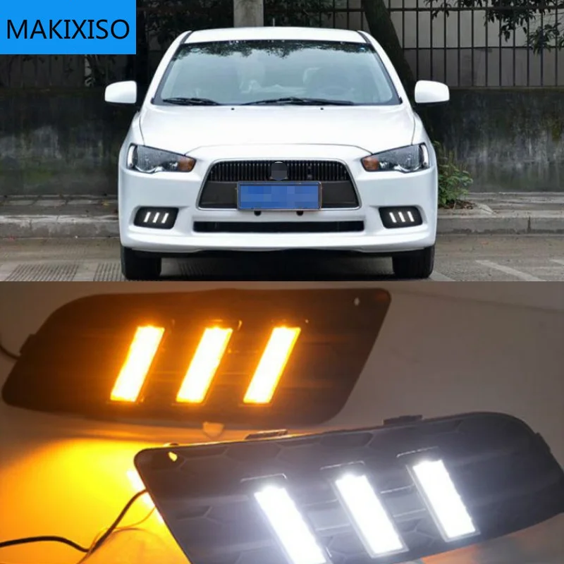 

For Mitsubishi Lancer EX 2013-2014 with Dynamic moving yellow turn signal LED DRL daytime running light +front fog light