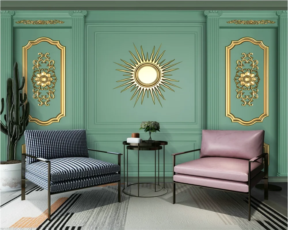 beibehang papel de parede Custom 3d golden three-dimensional carved green modern living room bedroom background wallpaper