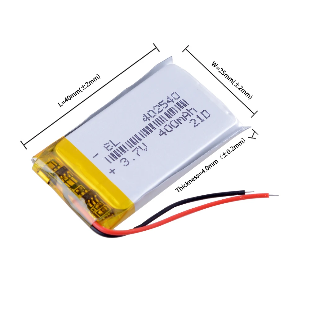 3.7V 400mAh 402540   แบตเตอรี่ลิเธียมลิเธียมไอออนโพลีเมอร์แบบชาร์จไฟได้