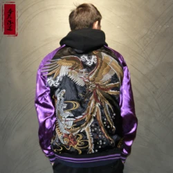 Makuluya High Quality Reversible Coats High Street Streetwear Yokosuka Phoenix Lucky Carp Buddha Embroidery Baseball Jacket L6