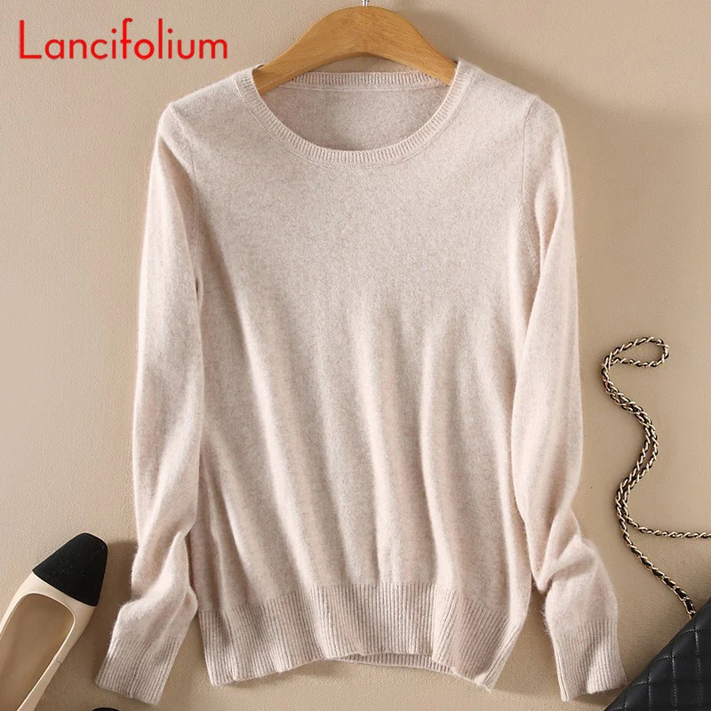 Plain Pullover Kint Sweater Women Autumn Fall Winter Knitted Jumper Cashmere Red Korean Basic Vintage Pink Black Elegant Sweater