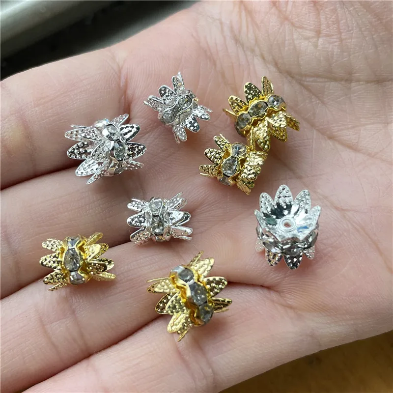 

20pcs Metal Rhinestone Bead Cap Torus Connector for Jewelry Making DIY Handmade Bracelet Necklace Accessories Material