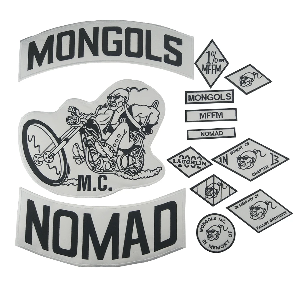 Mongols MC Biker Nomad Patches Ricamo Nazione MFFM Giacca da pilota Grande set completo per abbigliamento Ferro sul retro sulla distintivo