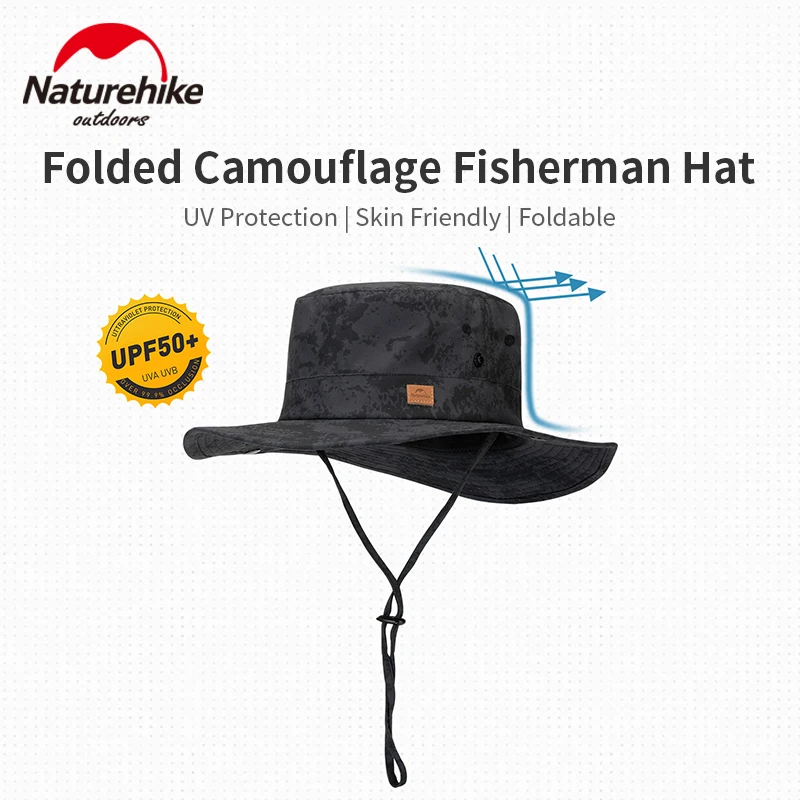 Naturehike Fold Over Camouflage Fisherman Cap Ultralight 62g Sunscreen Breathable Big Brim Straw Hat Outdoor Hiking Beach Hat