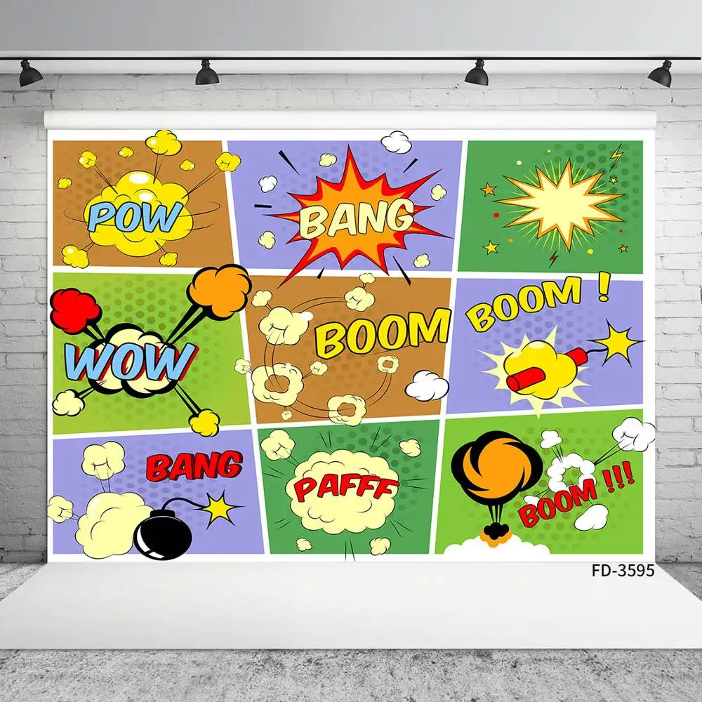 Comics Superhero Cartoon Clouds Boys Birthday Party Banner Photography Backdrop Decoration Vinyl Photo Background Photocall Prop