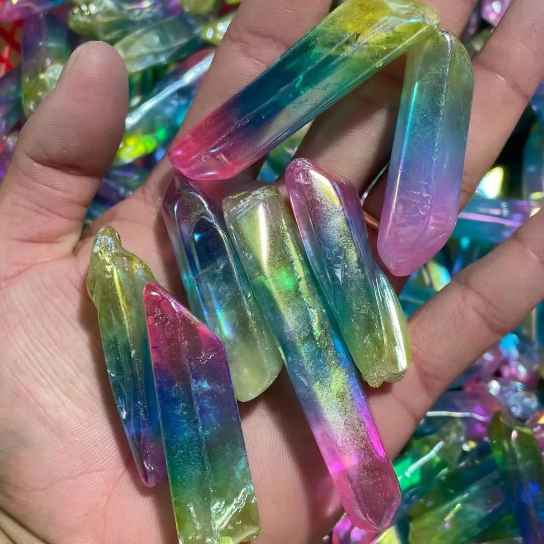 Natural rock quartz dot colorful electroplated crystal dot reiki