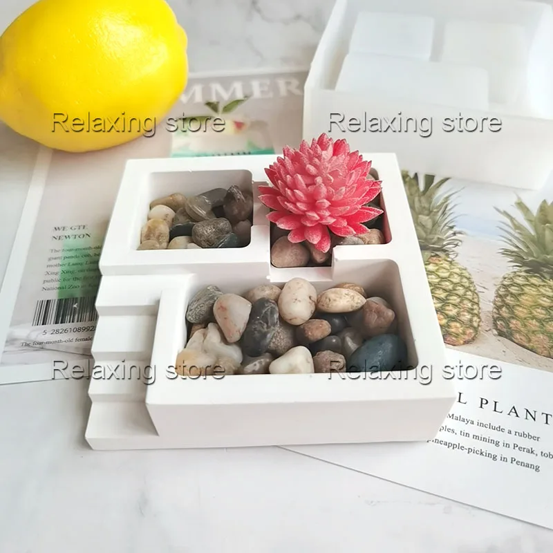 Creative Stairs Concrete Planter Silicone Flowerpot Mold Mini Succulent Plants Pot Cement Storage Container Resin Mould