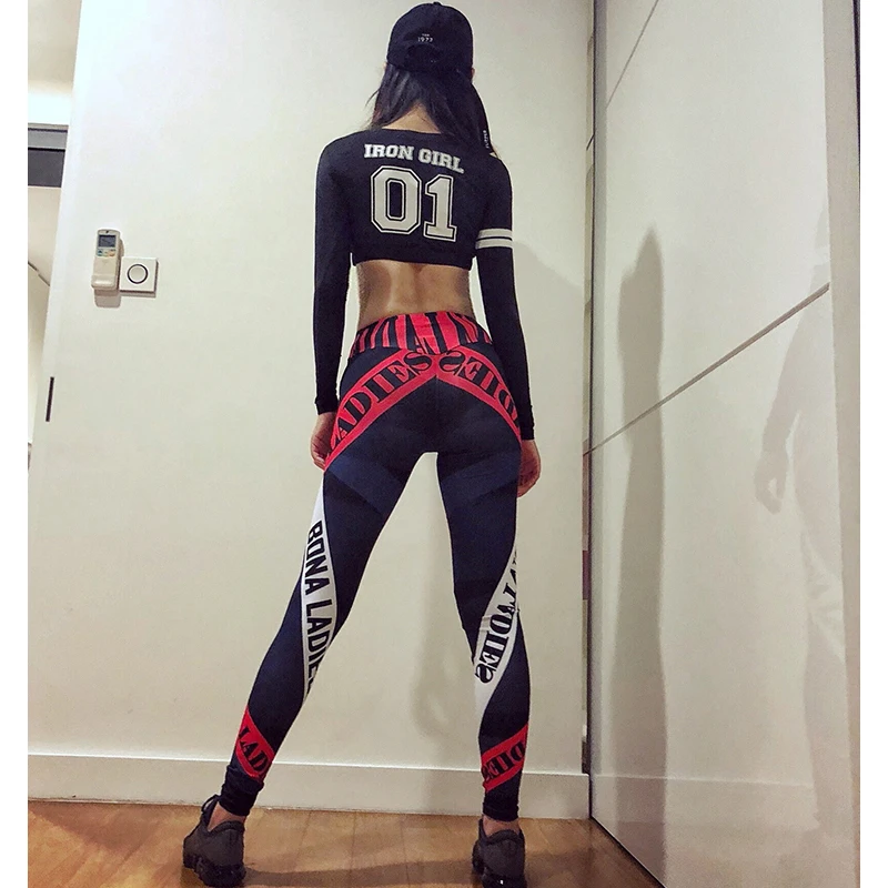 Sexy Women Letter Print Patchwork Fitness Leggings Pants Push Up High Waist Stretch Trouser Pant Work Out Running Gym Sportwear