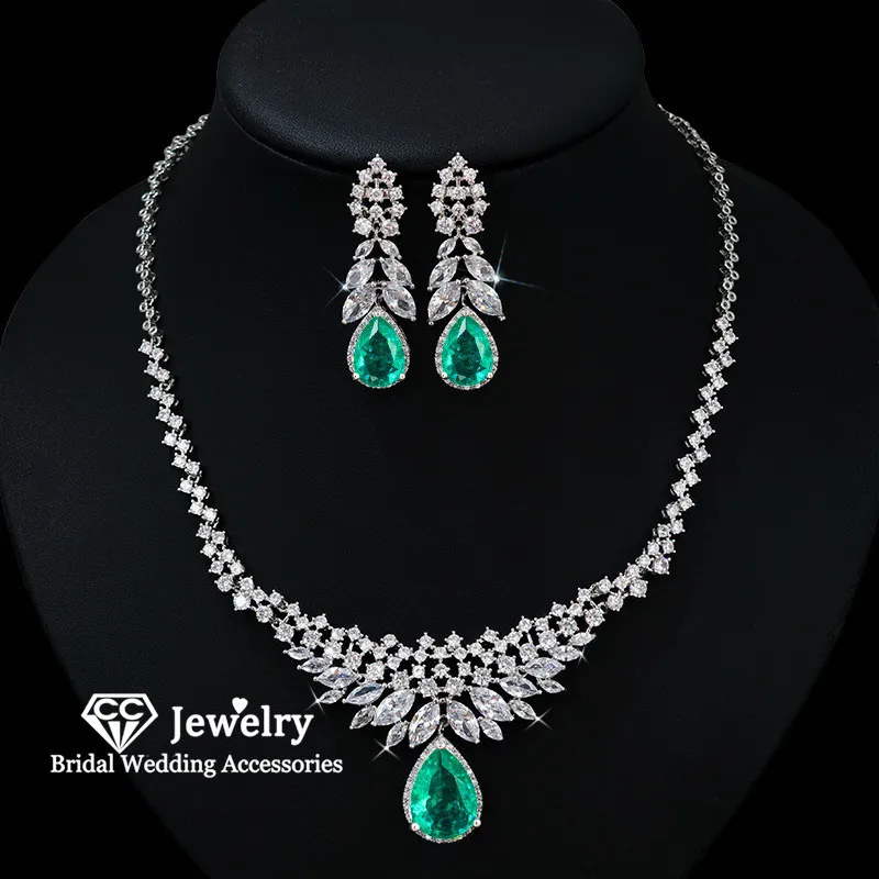

CC Fine Jewelry Sets for Women Wedding Accessories Bridal Dress Engagement Necklace Earrings 2 PCS Vintage Jewellery S925 HL077