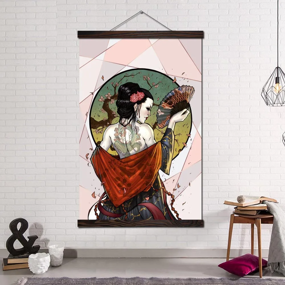 

Posters and Prints Scroll Canvas Painting Art Print Wall Pictures Frame Painting Home Decoration Japanese Geisha Dragon Tattoos