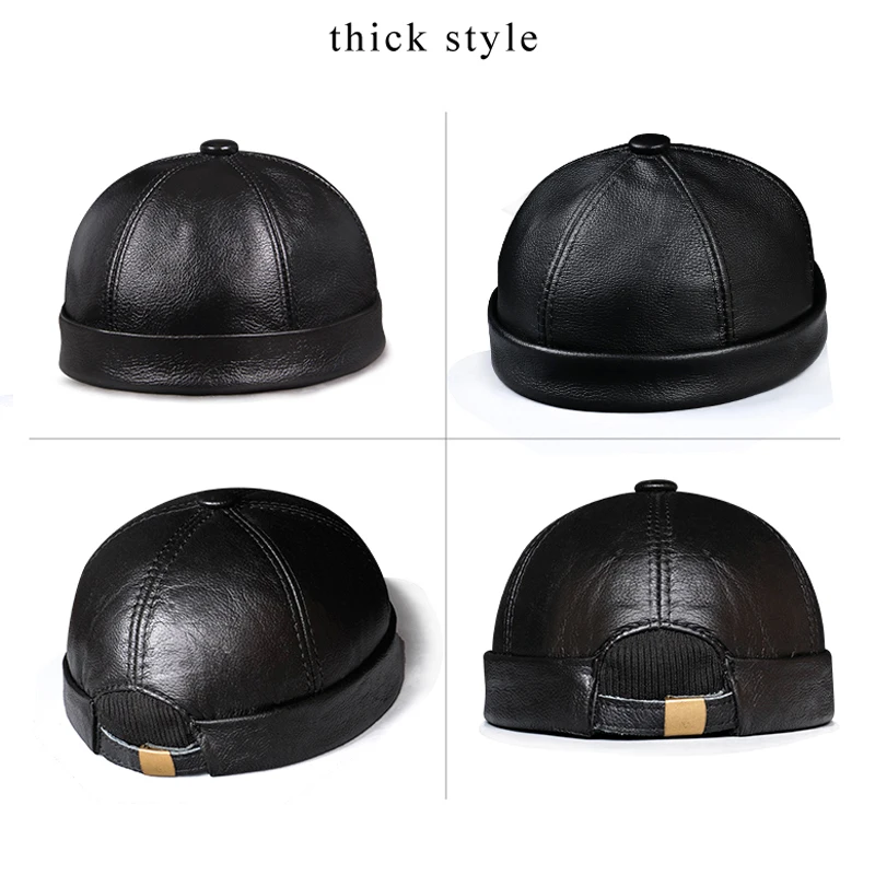 Spring/Winter Women Genuine Leather Retro Watermelon Thin Beanie Hats Male Casual Caps Female Black/Red Boonie Hat Bonnet Mujer