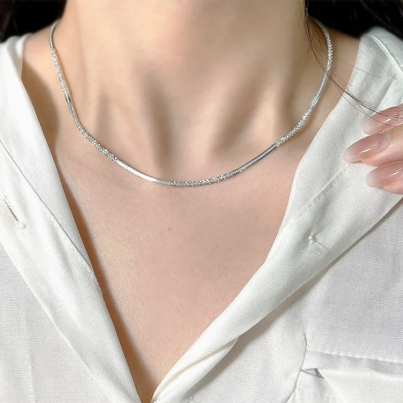 S925 Sterling Silver Sparkling Twine Necklace Women Fashion Clavicle Chain Fine Jewelry Choker for Wedding Gift