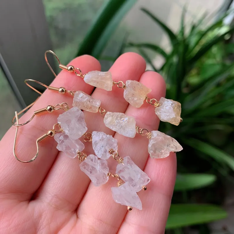 Natural Crystal Drop Earrings Small Irregular Stone Raw Mineral Tassel Amethysts Citrines Clear Quartz Dangle Earrings Female