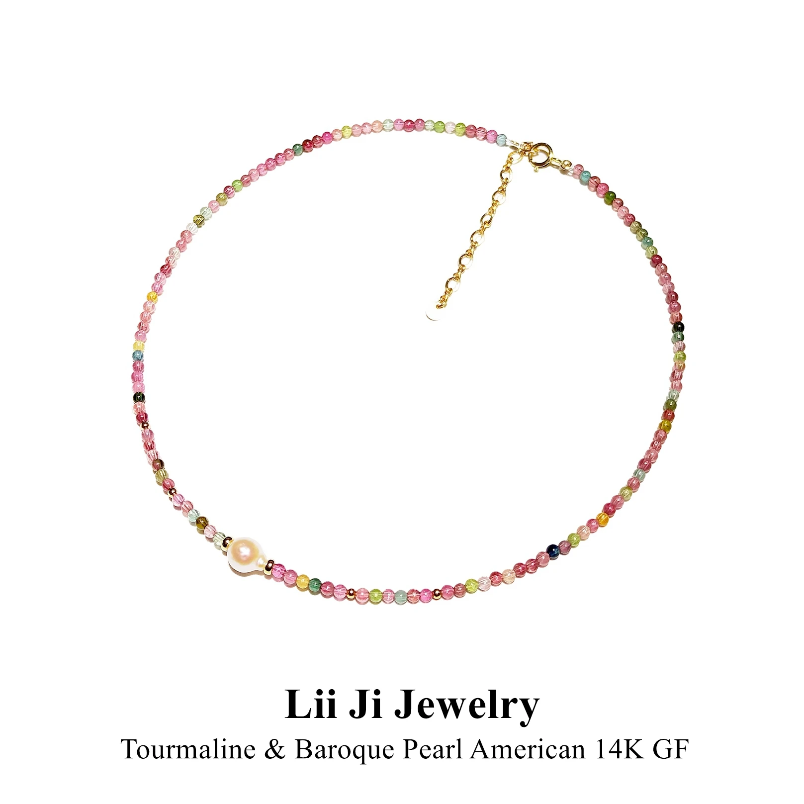 

Lii Ji 2mm Natural Tourmaline Baroque Pearl American 14K Gold Filled Choker Necklace 35+5cm Patry Gift