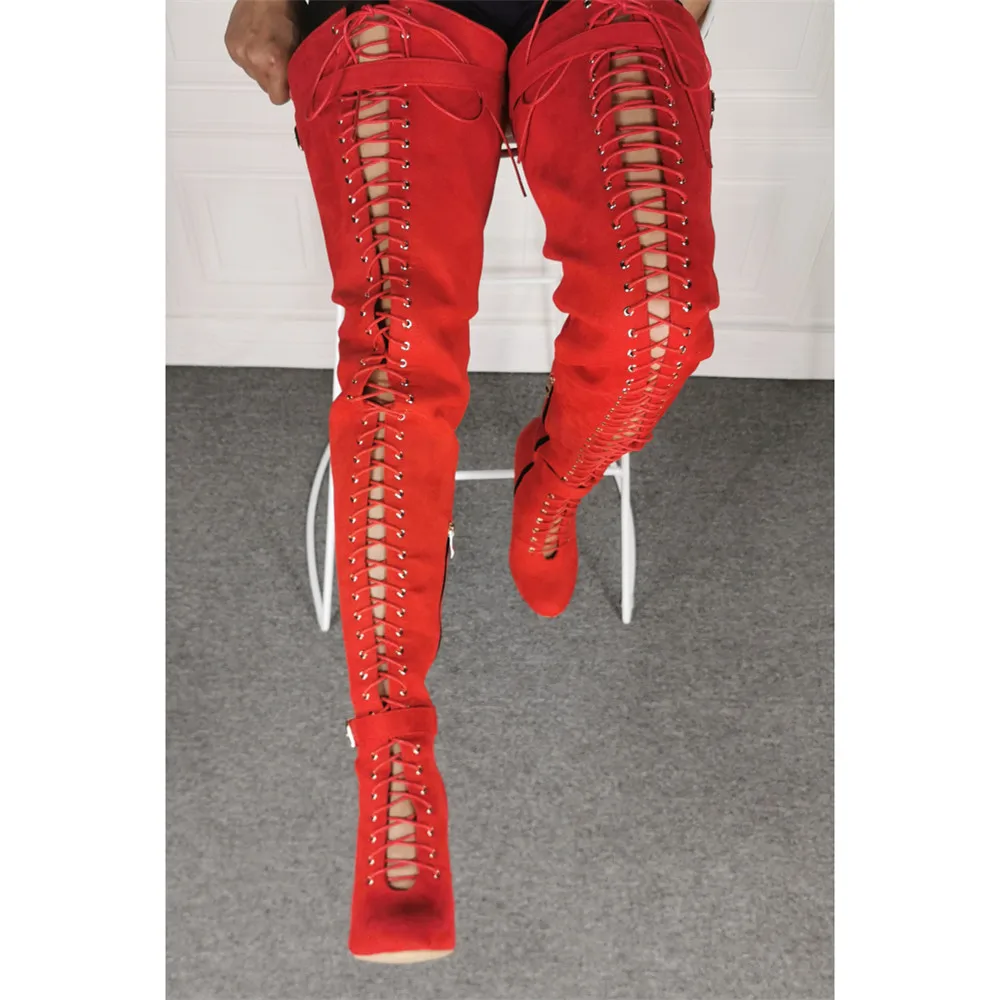 Kolnoo New Sexy Handmade Womens High Heel Boots Autumn Crisscross Strips Thigh-High Boots Evening Club Party Fashion Long Shoes