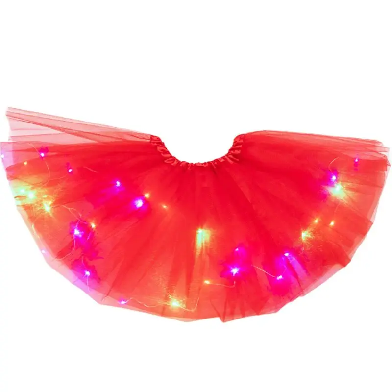 Women Girls Starry Sky Star Sequins Tutu Skirt LED Light Up Neon Colorful Layered Tulle Ballet Dance Party Short Dress