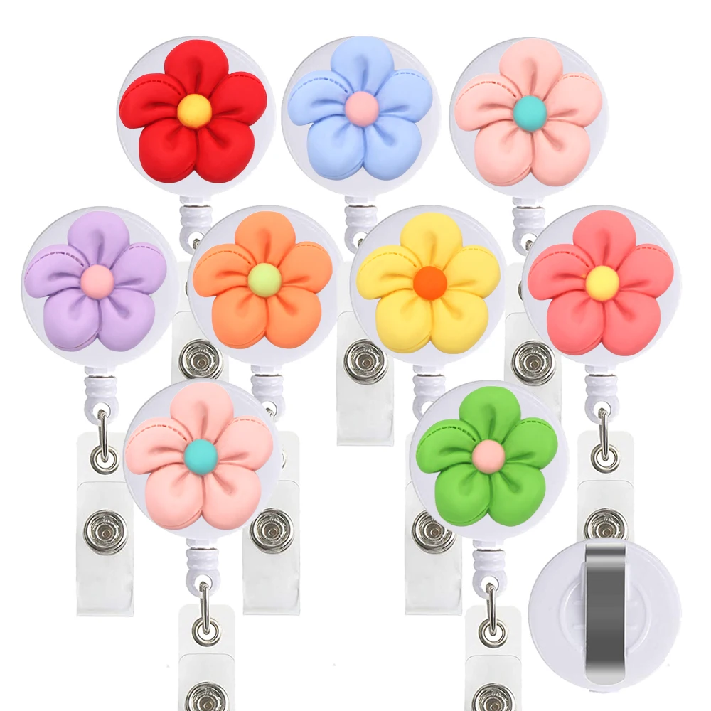 9pcs Lot Colorful Flowers Retractable ID Card Badge Clip Holder Reel For Nurse Doctor Student Office Sweet Bow Style