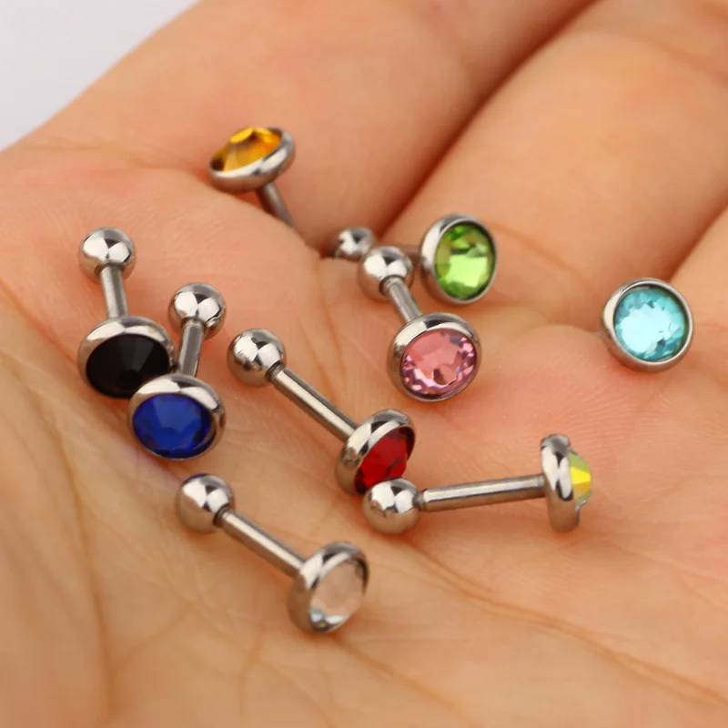 3Pcs/Set Surgical Steel Earring For Women Tragus Cartilage Piercing Barbells Gold Plated CZ Gem Ear Studs Jewelry Mixed Sizes