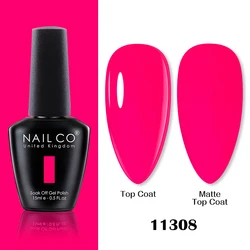 NAILCO Shinning ROSA Colore Top e Base Coat 15ml Nail Art Gel Vernice Soak Off Gel UV Smalto per unghie Semi Permanente Nail Art