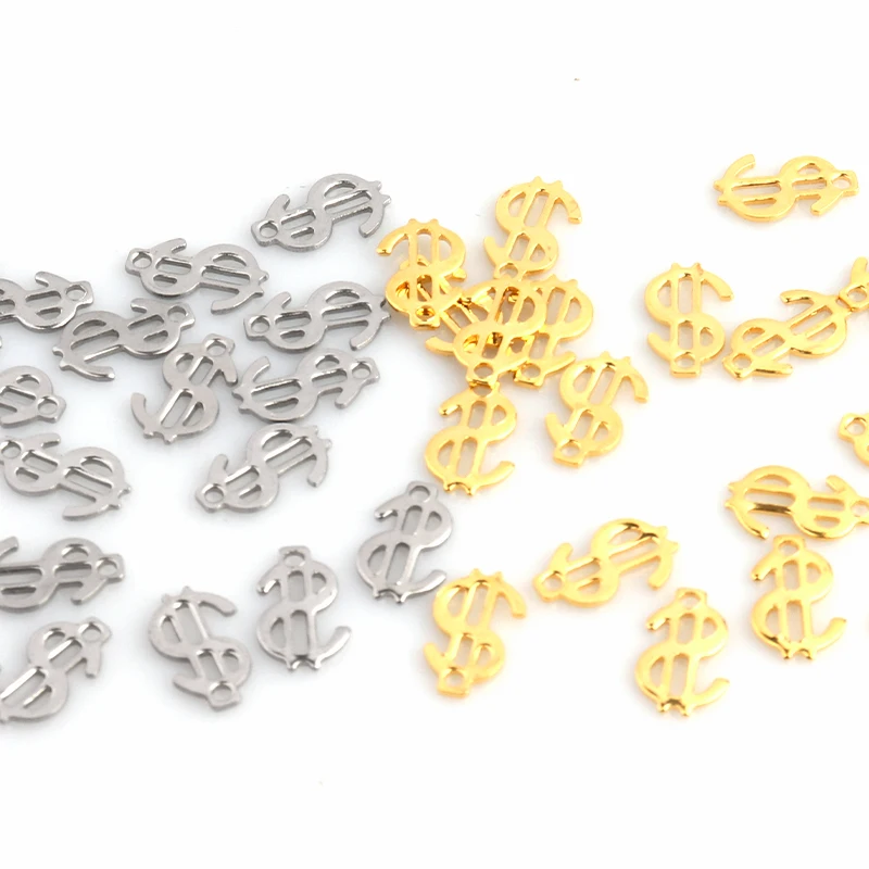 20pcs/lot 12X7mm Stainless Steel $ Dollar Sign Pendant Gold Silver Color Charms For Making DIY Jewelry Handmade Accessories ZU2