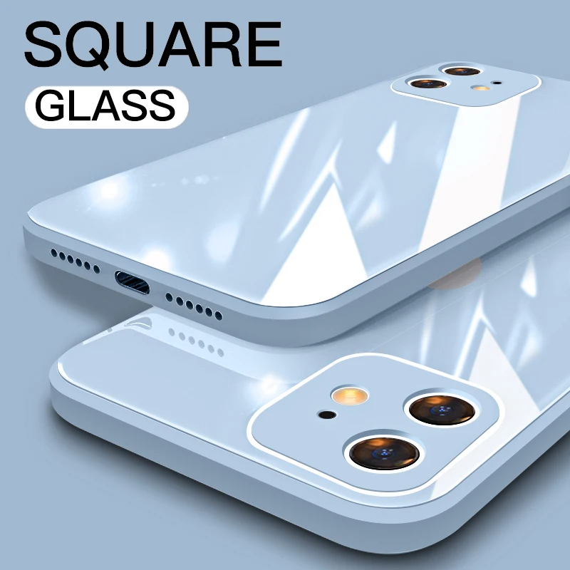 For iPhone 11 12 Pro Max Mini XR XS X 8 7 6 6S Plus SE 2 2020 Case Liquid Square Tempered Glass Shockproof Soft Frame Back Cover