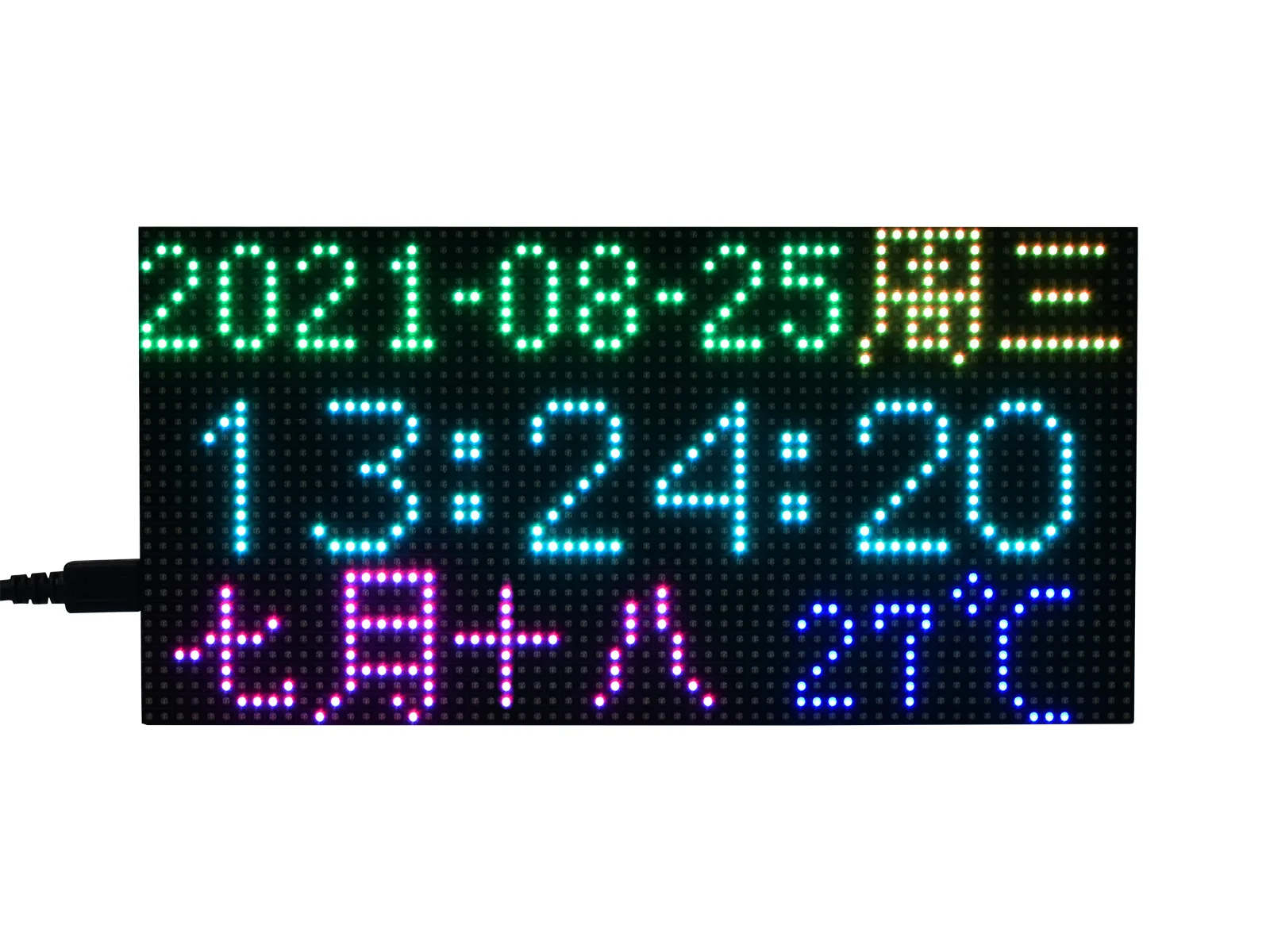 

Raspberry Pi Pico RGB full-color multifunctional Digital clock,64×32 dot matrix display screen,Programable, Expansion Support