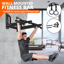 Wall Mounted Horizontal Bars Set with Resistance Band/Hand Ring Home Gym Chin Up Pull Up Training Bar Sport Fitness Equipment