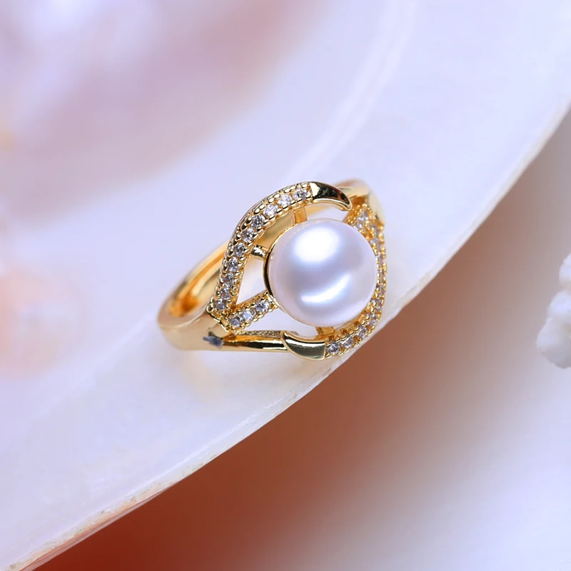 FENASY Natural Freshwater Pearl Rings For Women Bohemian Adjustable Gold Color Ring Female Party Wedding Jewelry