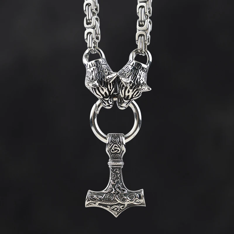 Nordic Viking wolf  necklace for men  stainless steel Knot Fenrir   pendant