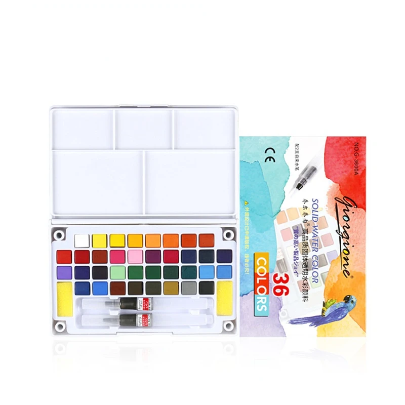 18/24/36 Color High-quality Solid Watercolor Paint Set Portable with Watercolor Brush School Children's Art Supplies