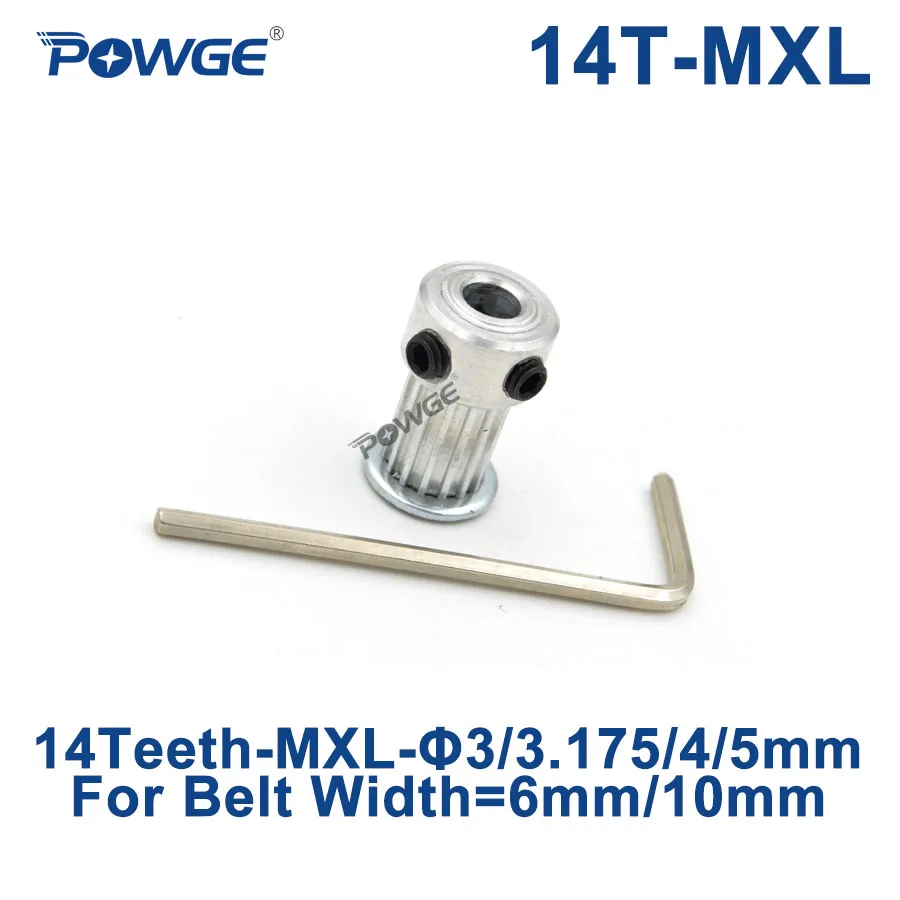 POWGE Inch Trapezoid 14 Teeth MXL Timing pulley Bore 3/3.175/4/5mm for width 6/10mm MXL Synchronous Belt gear wheel 14teeth 14T