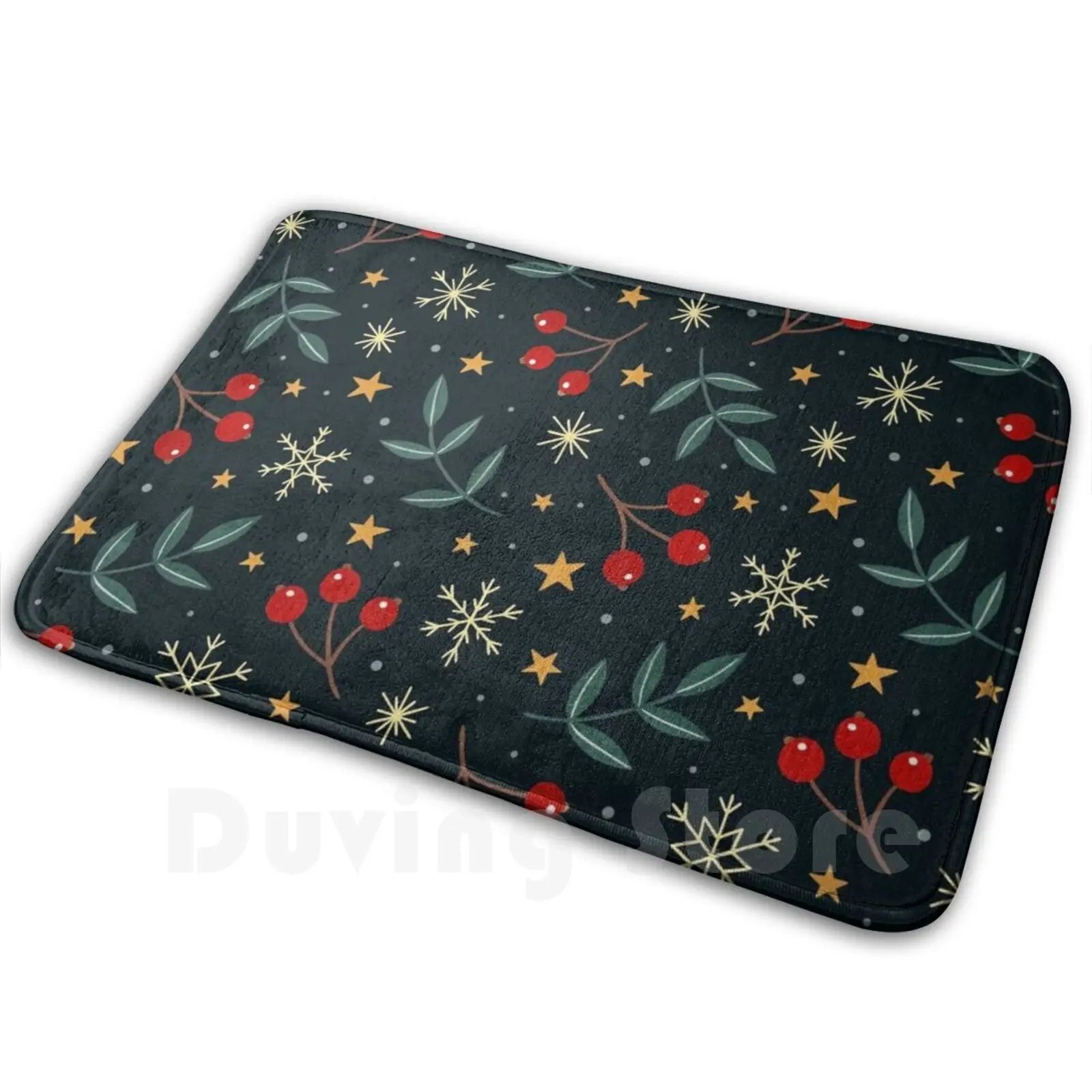 Winter Magic Mat Rug Carpet Anti-Slip Floor Mats Bedroom Traditionalmedia Handpainted Gouache Winter Berries Berry Leaves Leaf