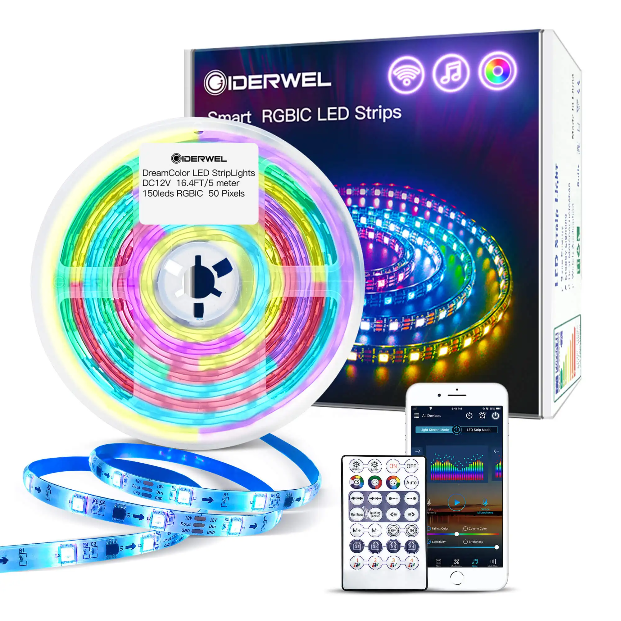 Home Smart Wifi RGB Led Strip Lights DC12V Addressable Pixel Led Ambiance Tape Work for Alexa & Google Assistant App Control