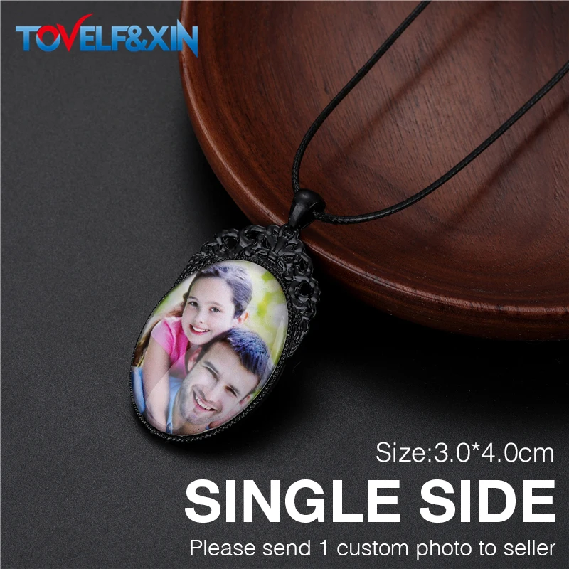 Black Customized Photo Necklaces Custom Name Baby Pendant Necklace Personalized Photo Necklaces with Rope Chain for Family Gifts