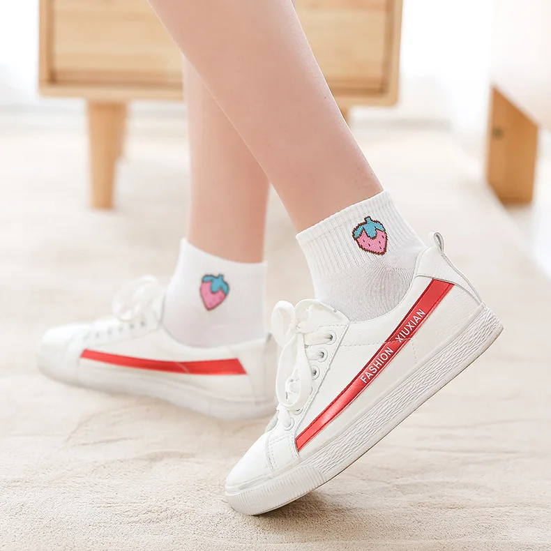 Colorful fruit Invisible Short Woman Sweat summer comfortable cotton girl women's boat socks ankle low female 1pair=2pcs ws194