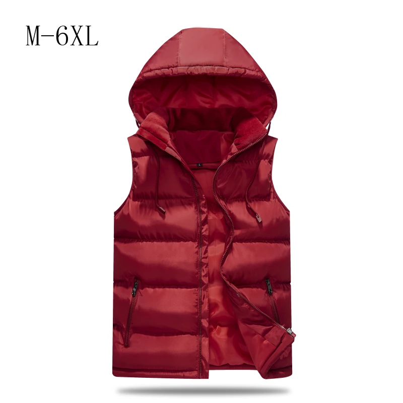 

Fashion Sleeveless Jacket 2021 Men Thickening 100% Cotton Vest Hat Hooded Warm Vest Winter Waistcoat Men Casual Windbreaker