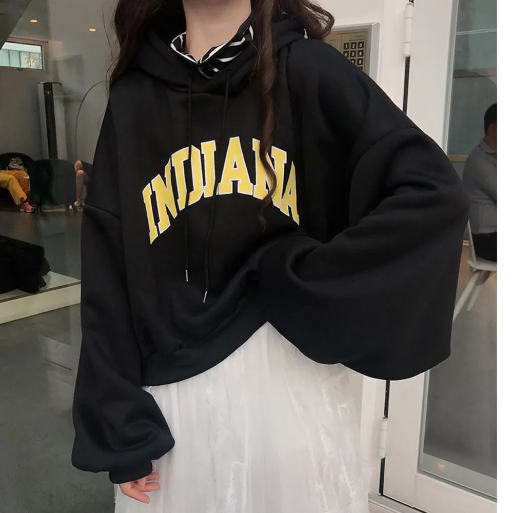 Gentillove Batwing Sleeve Letter Print Oversized Sweatshirts Casual Warm Pullovers Women Winter Thick Loose Hoodies Streetwear