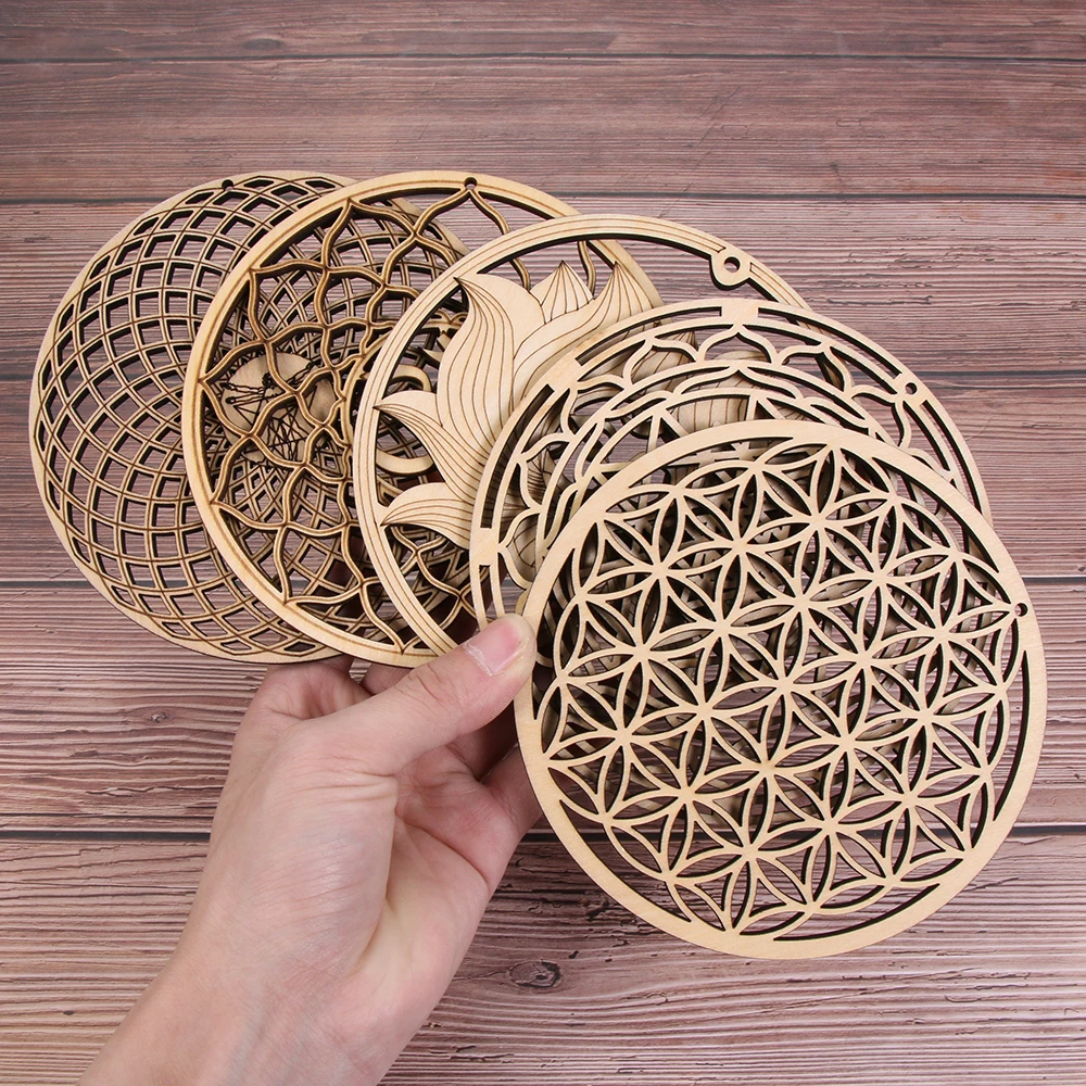 14cm Wooden Wall Sign Flower of Life Shape Laser Cut Wood Wall Art Home Decor Coasters Craft Making Sacred Geometry Ornament