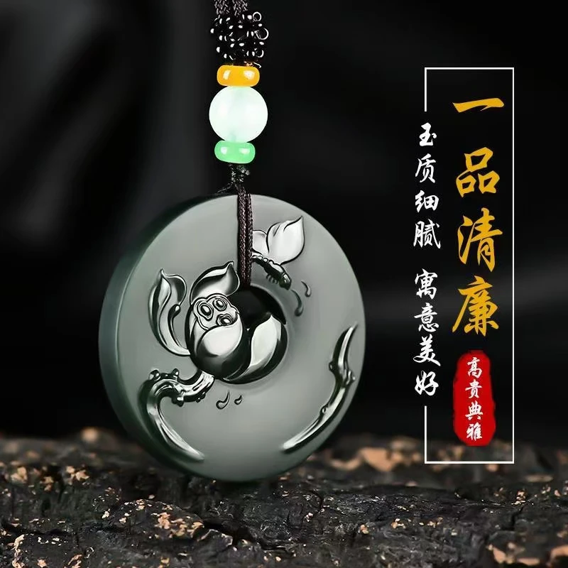 Wonderful Bottle Green Jade Pendant Carven lotus Butterfly Amulet Gemstone Hanging Churinga