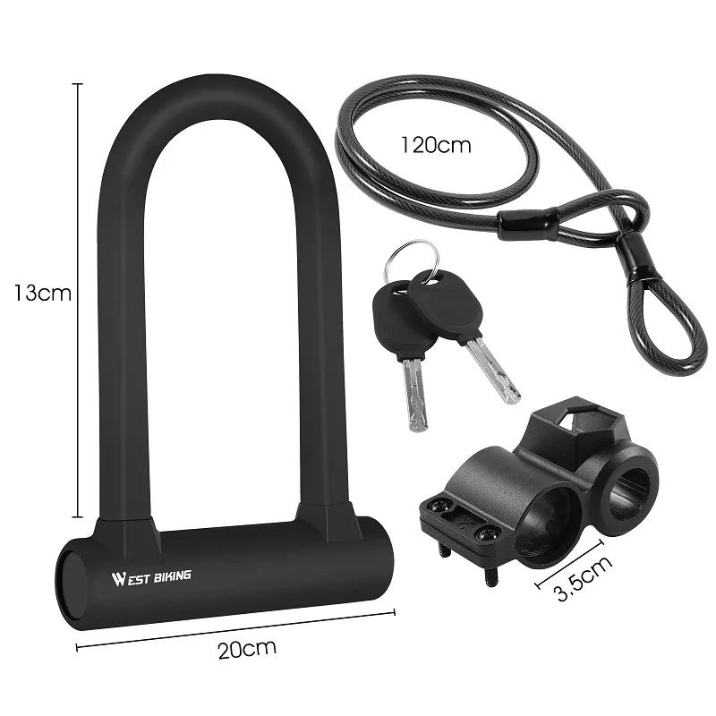 WEST BIKING Bicycle Anti-theft Safety Lock Mountain Bike Cycling U Lock Bike Accessories Motorcycle Scooter Square Lock Steel