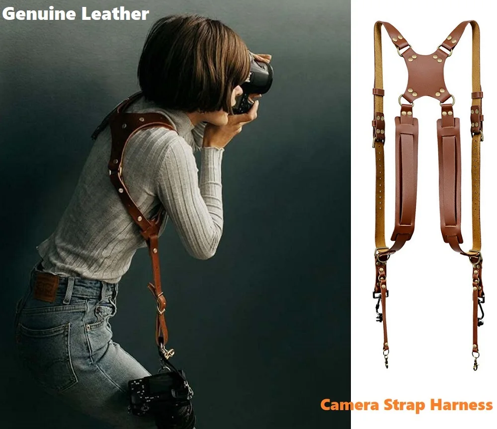 Camera Strap Accessories for Travel Single/Dual Shoulder Leather Harness Multi Camera Gear for DSLR/SLR Strap Adjustable Chest