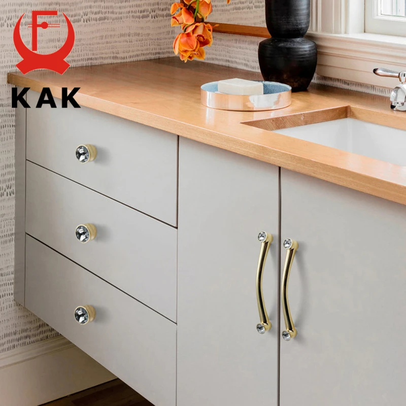 KAK Gold Crystal Knobs Kitchen Cabinet Handles Shoebox Closet Door Pulls Drawer Knobs Wardrobe Pullers with Screws Hardware