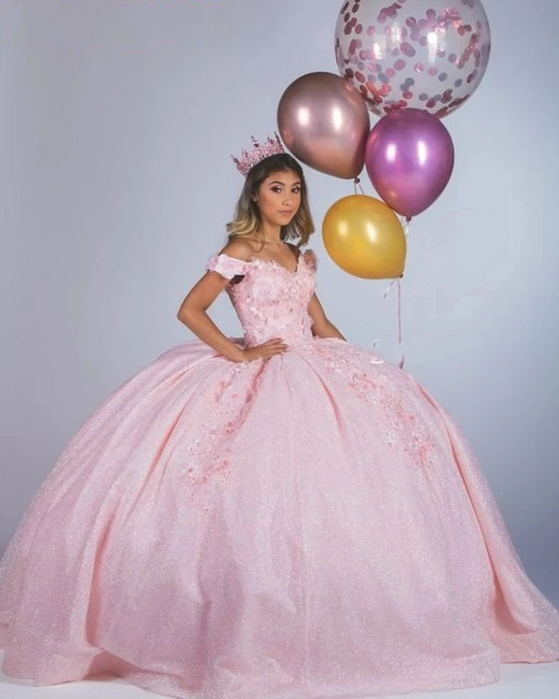 2021 بلينغ الترتر الحلو 16 فساتين Quinceanera مع الخرز زين ثلاثية الأبعاد مشد للفستان Vestidos دي 15 Anos حفلة تنكرية