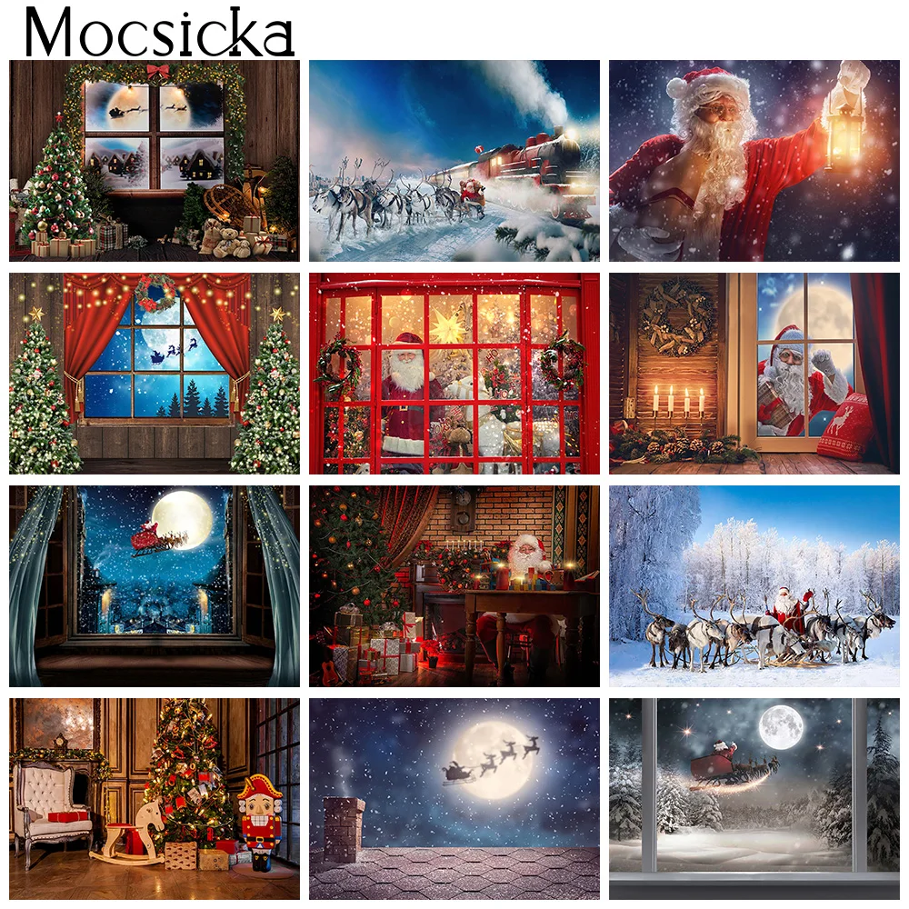 Santa Claus Christmas Backdrop for Photography Winter Xmas Window Dream Wonderland Background Snow Portrait Photo Studio Props