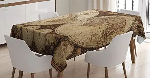 World Map Tablecloth Old Map Nostalgic Style Art Historical Atlas Vintage Design Dining Room Kitchen Rectangular Table Cover