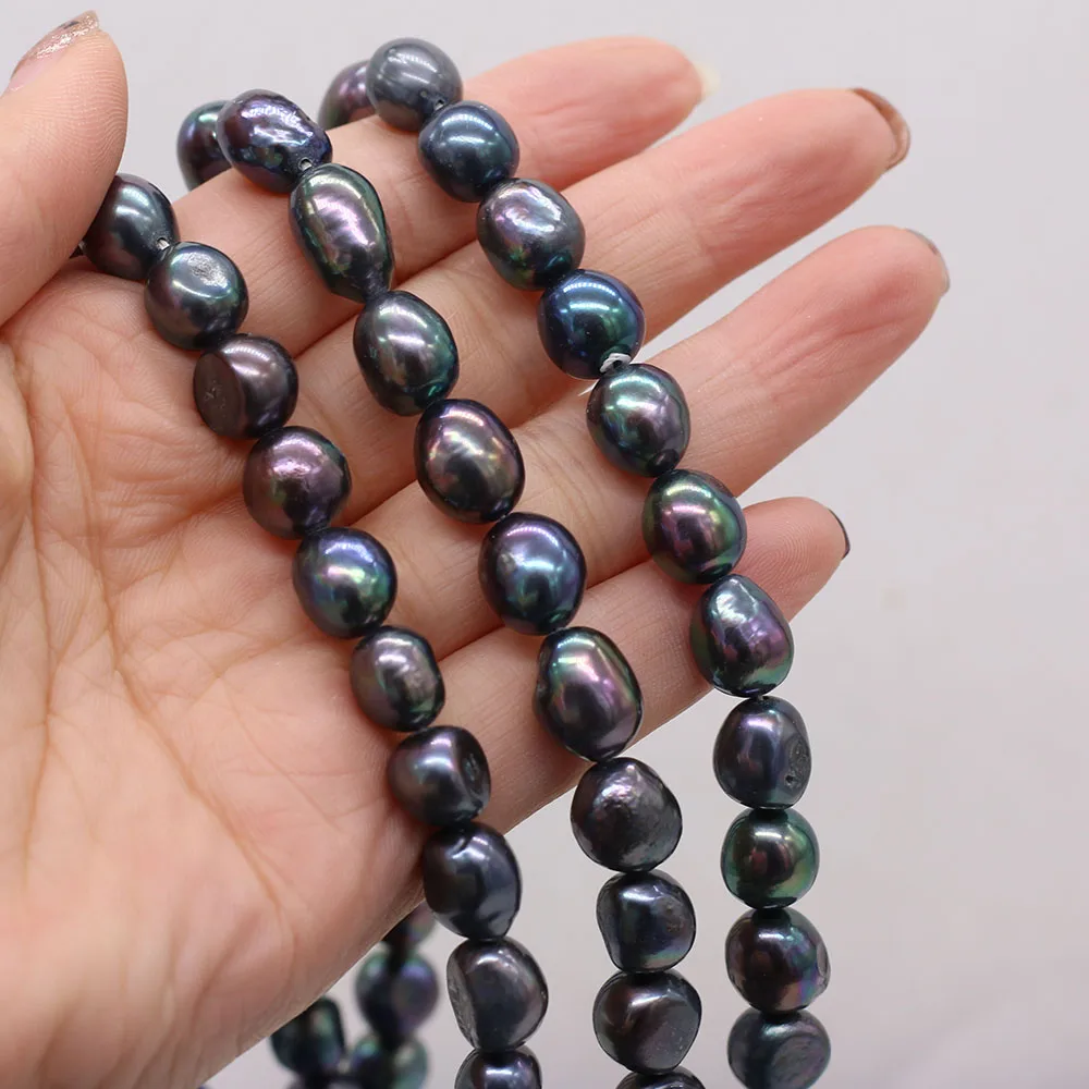 Irregular Shaped Natural Freshwater Pearls Black Straight Holes Two Sides of Glossy Beads 10-11mm Jewelry Making Necklace Bracel