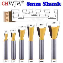 CHWJW 1PC 8mm Shank High Quality Industry Standard Dovetail Router Bit Cutter wood working