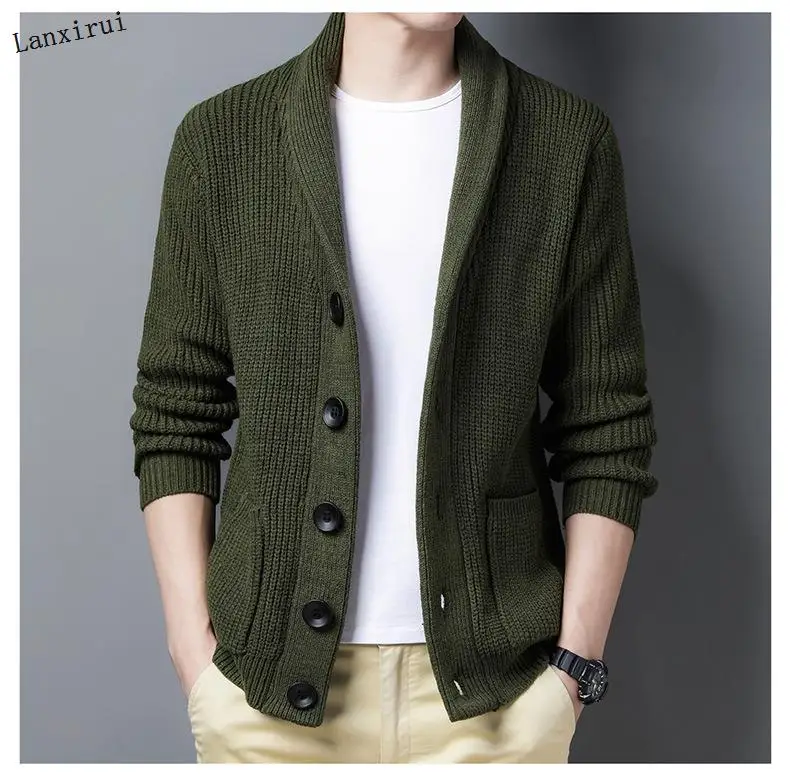 

Autumn Men Thicken Knitted Sweater Warm Lapel Casual Loose Cardigan Single Breasted Jaqueta Masculino Comfortable Homme Overcoat