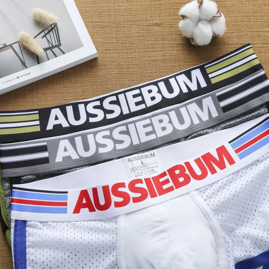 Sexy Men's Boxers Briefs Mesh Underwear Aussiebum Boxer Male Panties Summer Calzoncillos Trunk Men U Convex Pouch Man Underpants