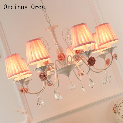 lustre romantico europeu de rosa rosa lustre para meninas quarto de criancas lampada de quarto de princesa lustre de flor rustico coreano 01